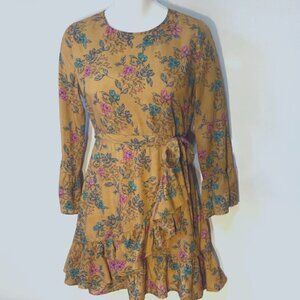 DAVI & DANI  SZ M Floral print faux wrap fit & flare dress office dressy